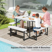 Tangkula 8 Person Picnic Table HDPE Outdoor Square Table and Bench Set
