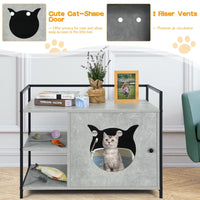 Tangkula Cat Litter Box Enclosure 2 in 1 Hidden Washroom & Nightstand With 2 Tier Storage Shelf