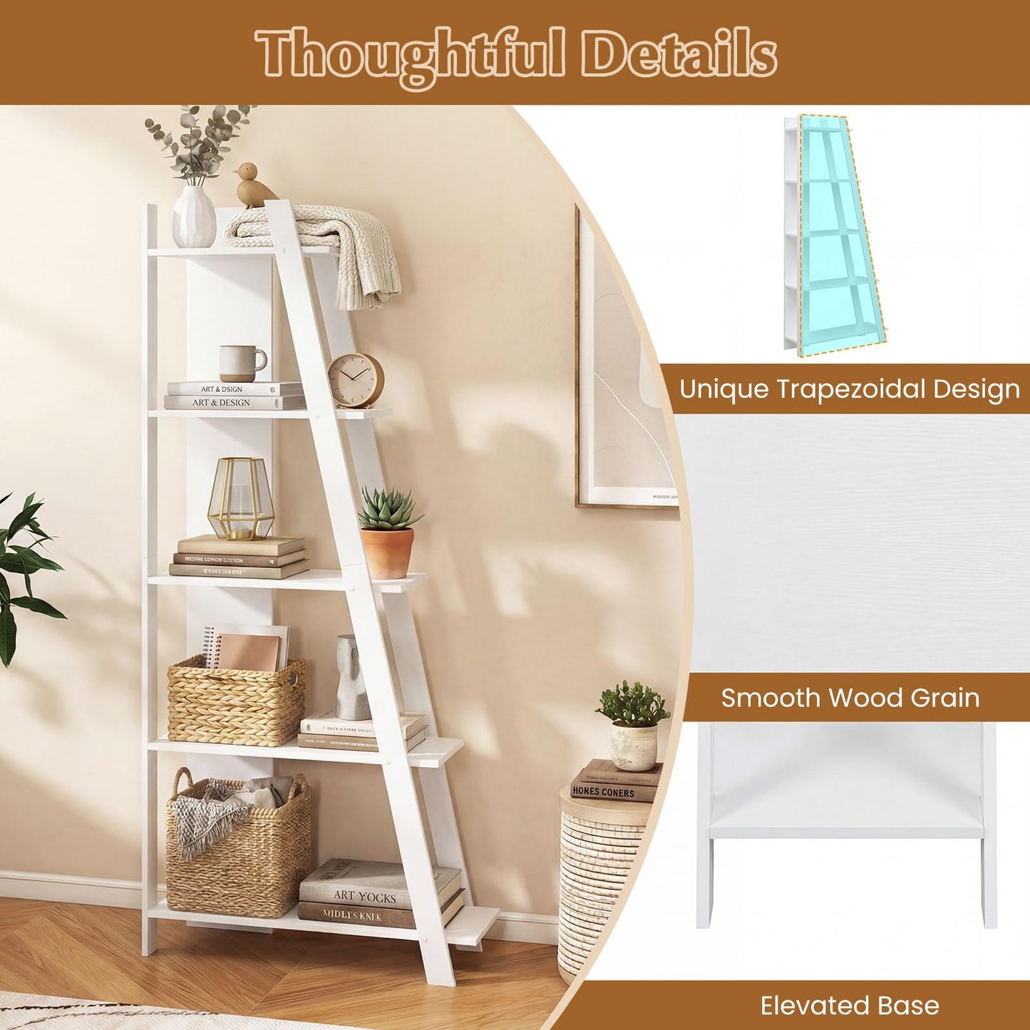 Tangkuka 4/5-Tier Ladder Bookshelf for Living Room