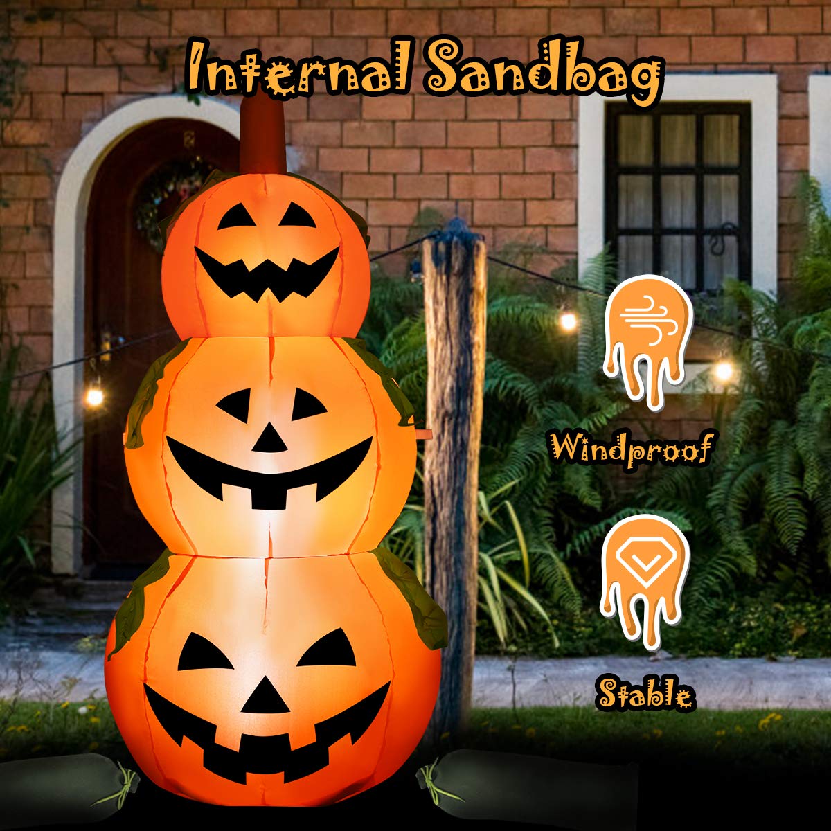 Tangkula 5.2 Ft Halloween Inflatable 3 Pumpkin Stack