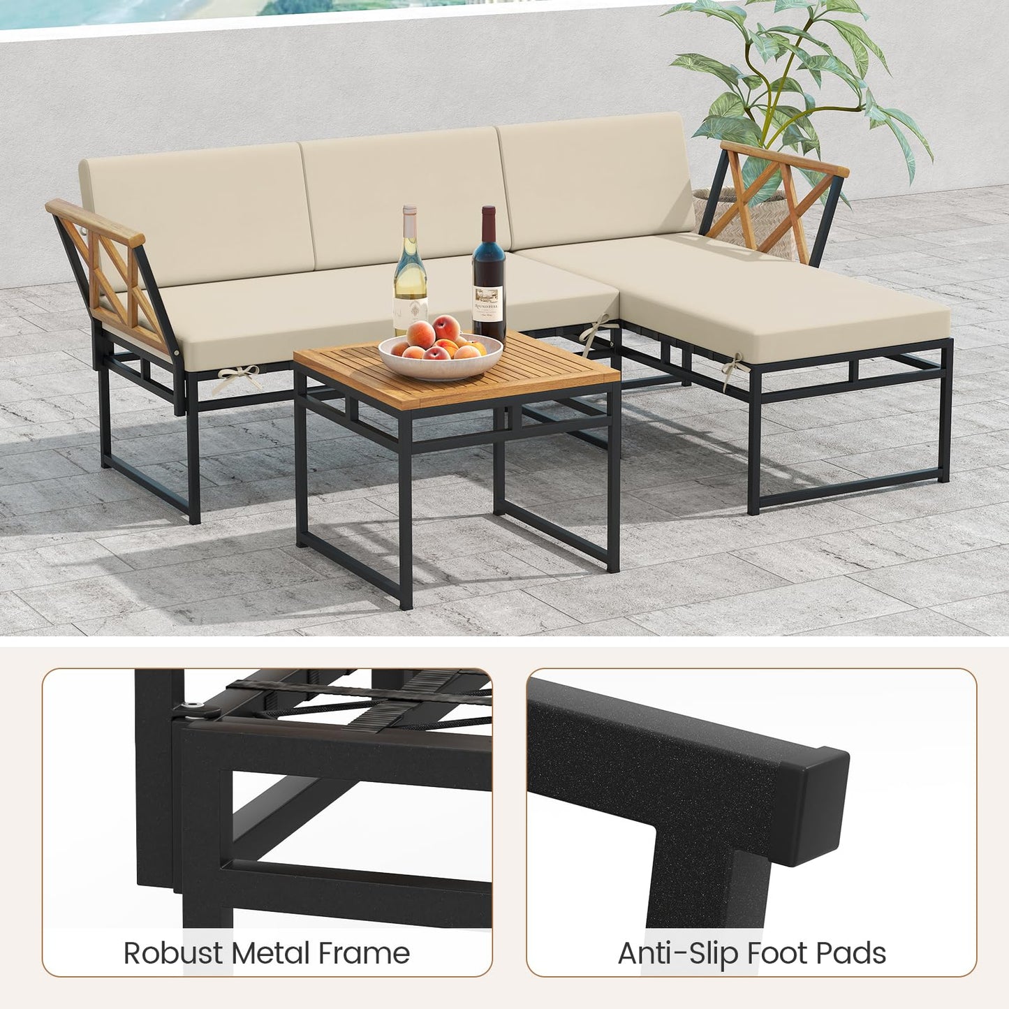 Tangkula 3 Pieces L-Shaped Outdoor Furniture Set
