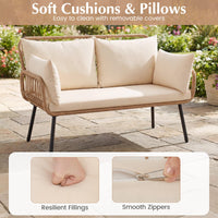 Tangkula Patio Wicker Loveseat Outdoor 2-Seater PE Rattan Sofa