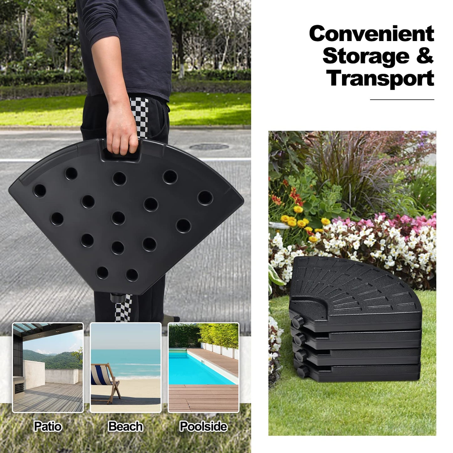 Tangkula Pied de parasol déporté 4 pièces 84 kg, base lestable à eau et sable, support de parasol d'extérieur robuste