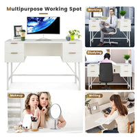 Tangkula White Desk with 4 Drawers, 48 Inch Home Office Desk with Storage, Writing Desk with Metal Frame for Bedroom, Study, Office