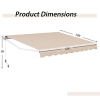 Tangkula 12 Ft × 10 Ft Retractable Awning with Crank Handle and Water-Resistant Polyester