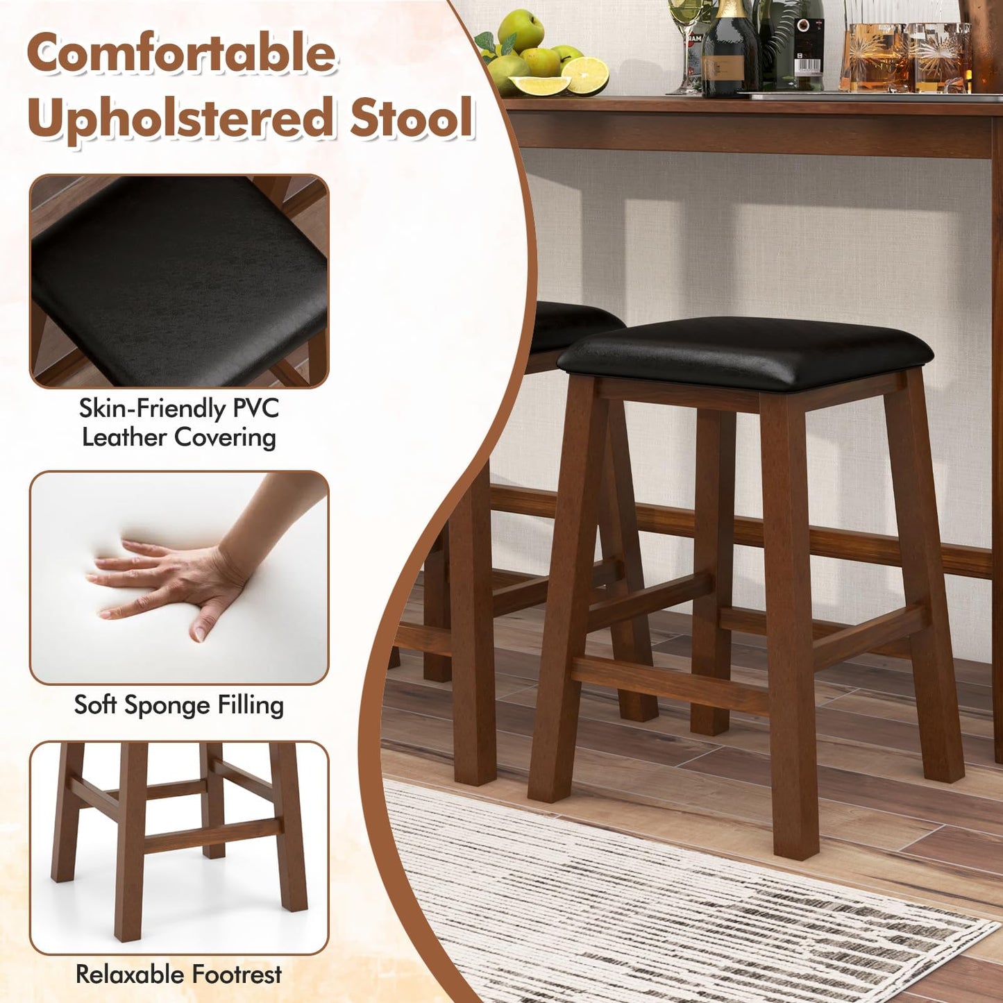 Tangkula 4-Piece Bar Table with Stools for Living Room
