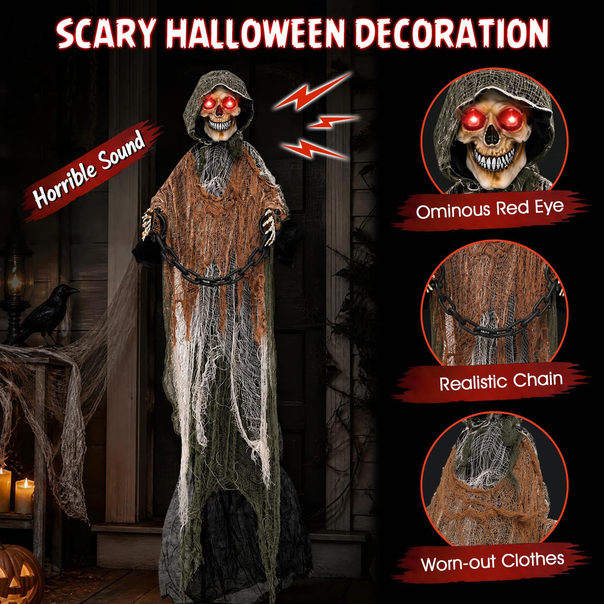 Tangkula 5.7 FT Life-Size Animated Halloween Grim Reaper with Chain