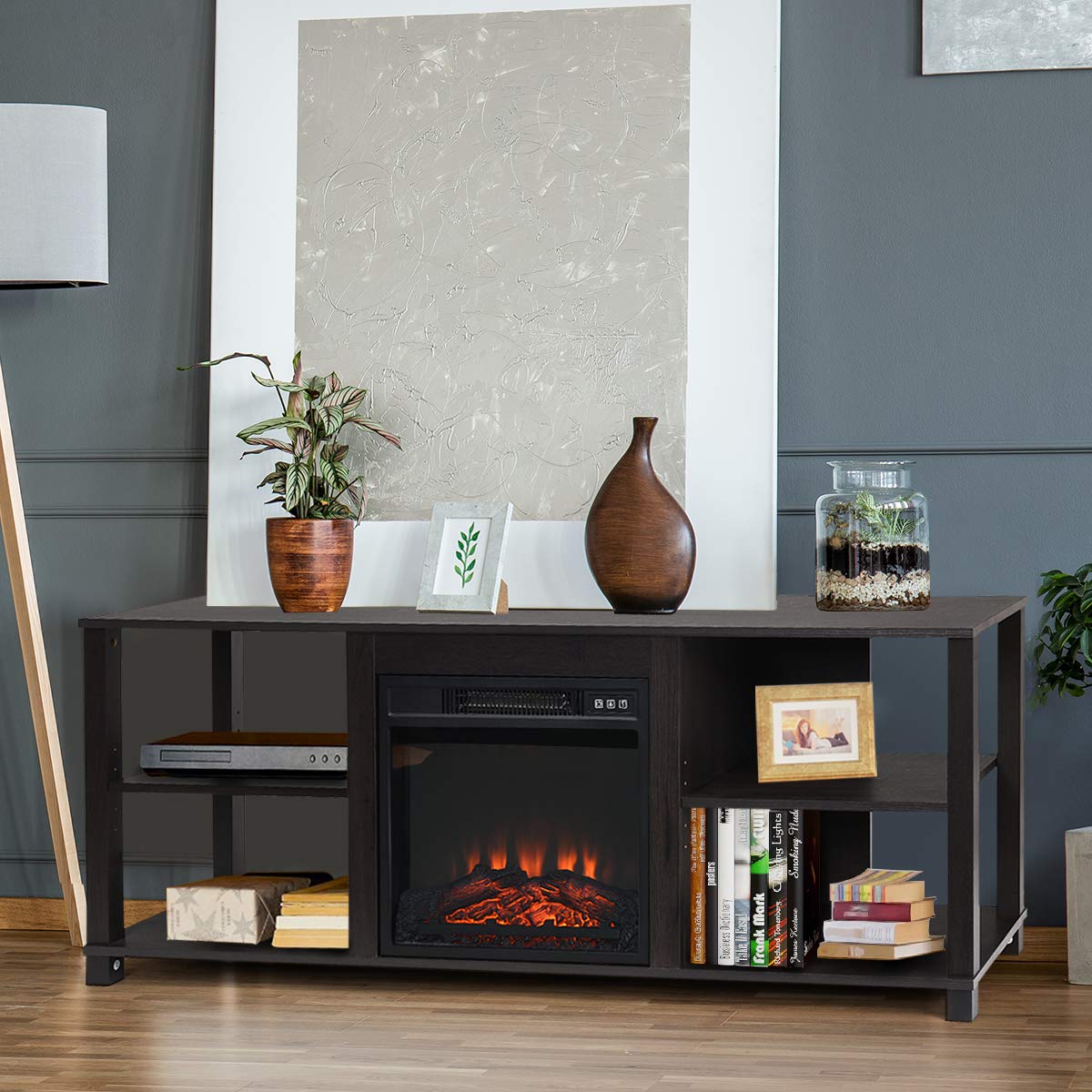 2-Tier TV Stand, Entertainment Television Stands Suitable for 18" Electric Fireplace (Not Included)