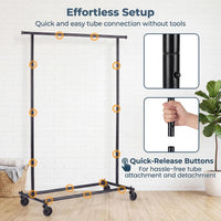 Tangkula Rolling Clothes Rack with Extendable Hanging Rods (41"-61.5" L)