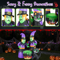 Tangkula Sorcières Gonflables d'Halloween de 6 Pi, 2 Décorations de Sorcières Effrayantes à Souffler avec Chaudron et Chat Noir