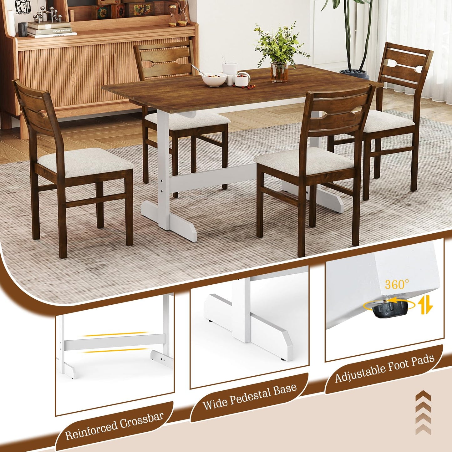 Tangkula Table à manger rectangulaire de 140 cm pour 4 à 6 personnes pour salle à manger et salon