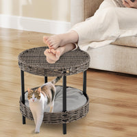 Niche de chat Tangkula à 2 étages en rotin avec coussin rembourré amovible