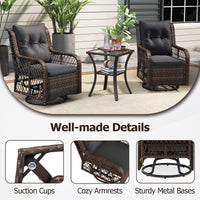 Tangkula 3 Piece Patio Swivel Rocker Set with Tempered Glass Side Table