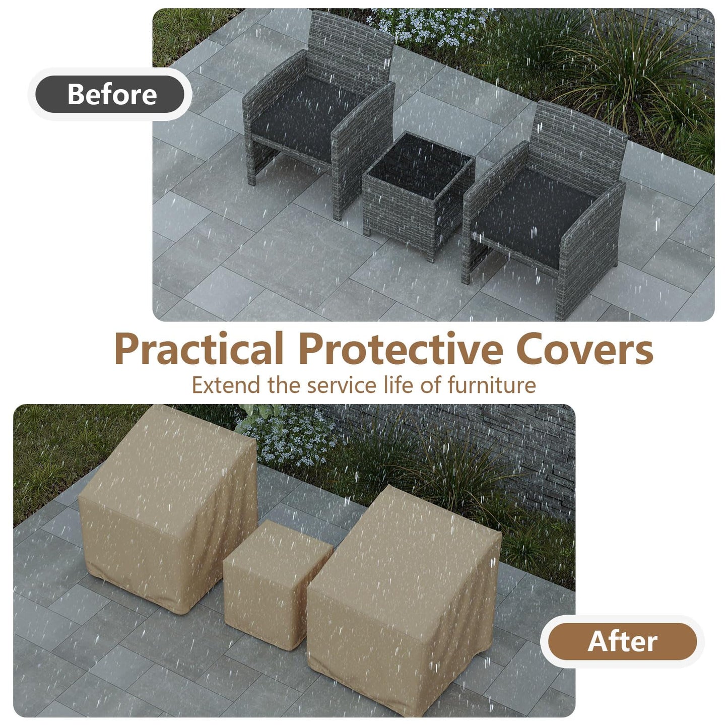 Tangkula Patio Furniture Covers Waterproof Outdoor Conversation Covers for 3 Pieces Bistro Set