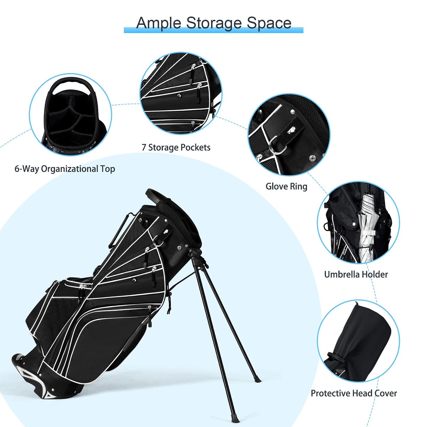 Tangkula Golf Stand Bag with 6 Way Top Dividers