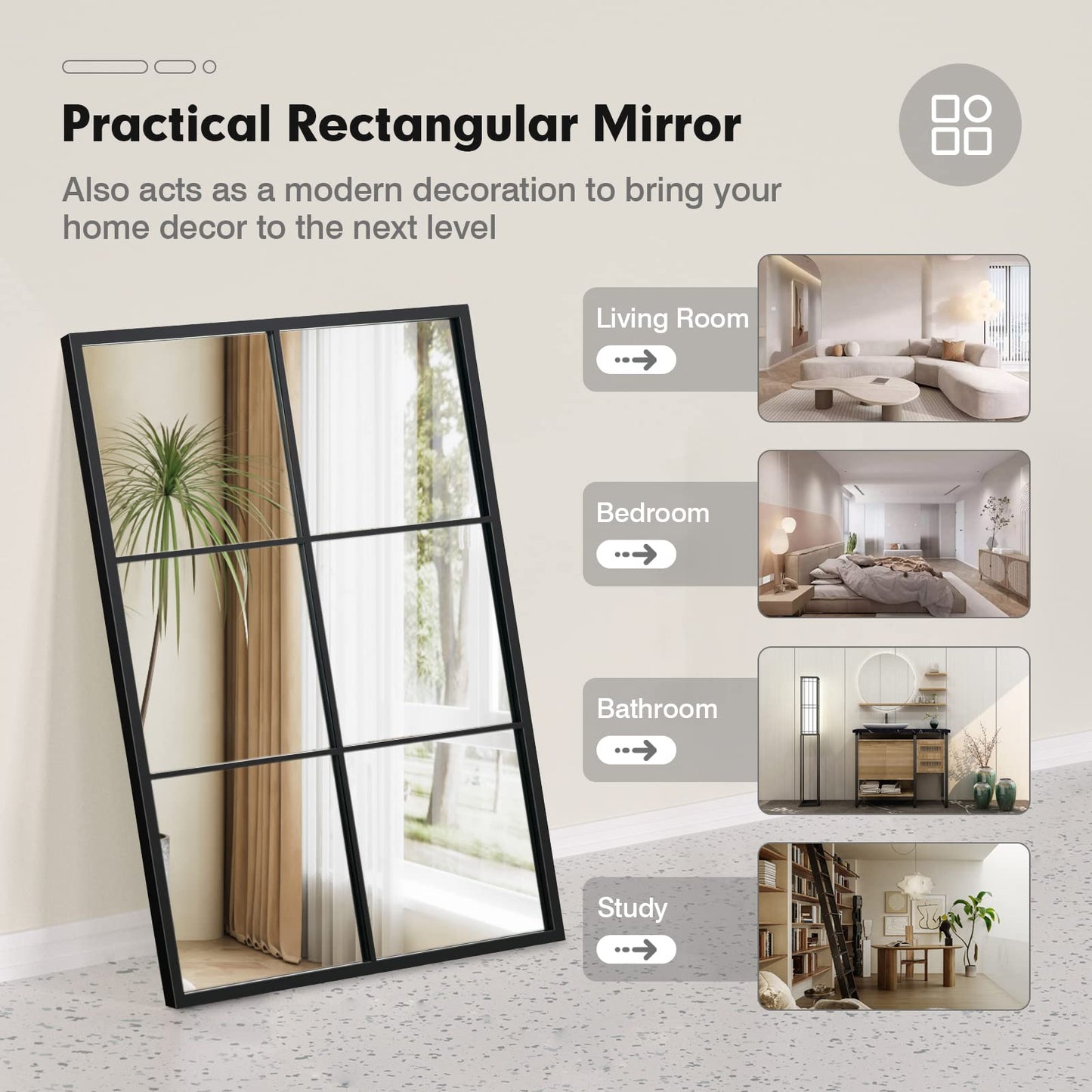 Tangkula Window Mirror 3-Layered Windowpane Mirror with Metal Frame