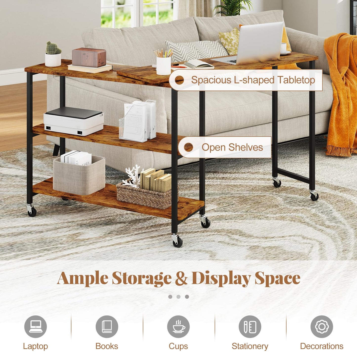 Tangkula Large 360° Free Rotating Sofa Side Table