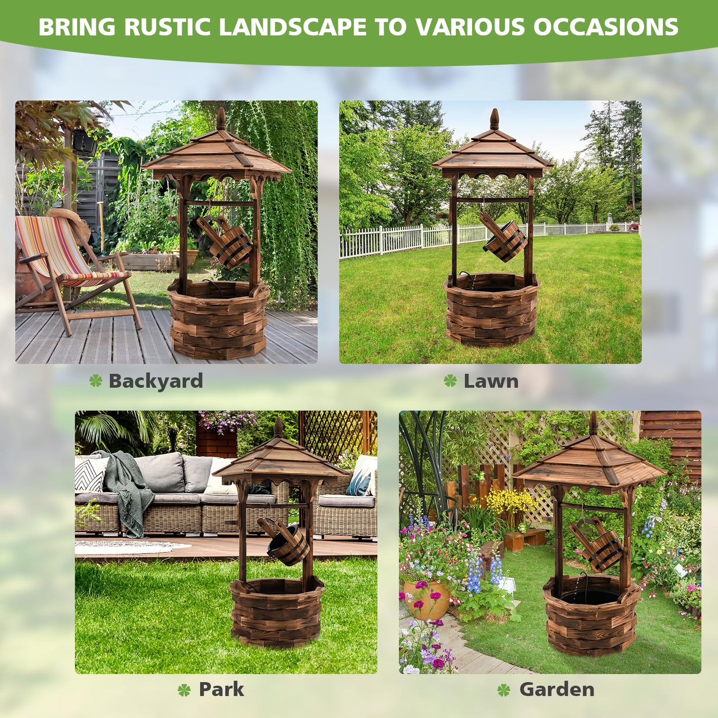 Fontaine en cascade en bois de style ancien Tangkula pour l'extérieur avec pompe à seau (22,5" x 22,5" x 48,5")