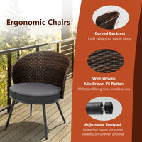 Tangkula 3 Piece Patio Rattan Bistro Set W/ 2 Seat Cushions, Tempered Glass Tabletop (Gray)