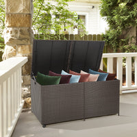 Tangkula 175 Gallon Outdoor Storage Box, Wicker Patio Deck Box with 2 Universal Wheels and Waterproof Zippered Liner
