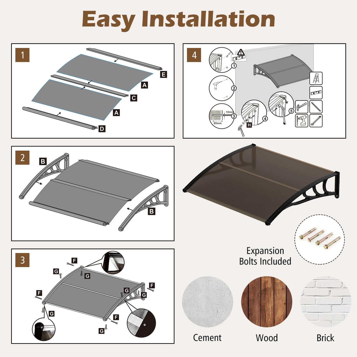 Tangkula 30" x 39" Window Awning for Sunlight Rain Snow Protection