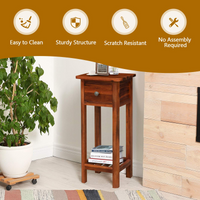 Tangkula Small Side Table for Small Spaces, Farmhouse Acacia Wood Slim End Table