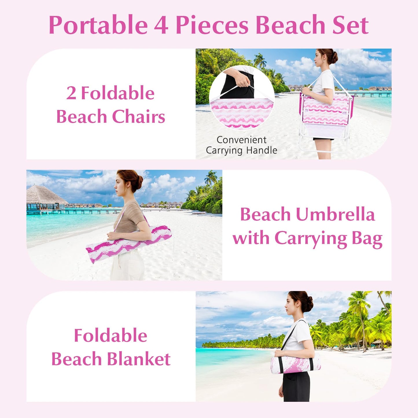 Tangkula 4 Pieces Beach Chair Set with Umbrella & Blanket