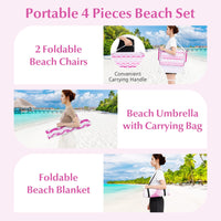Tangkula 4 Pieces Beach Chair Set with Umbrella & Blanket