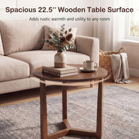 Tangkula Farmhouse 22.5" Round End Table with Solid Rubber Wood Legs (1/2)