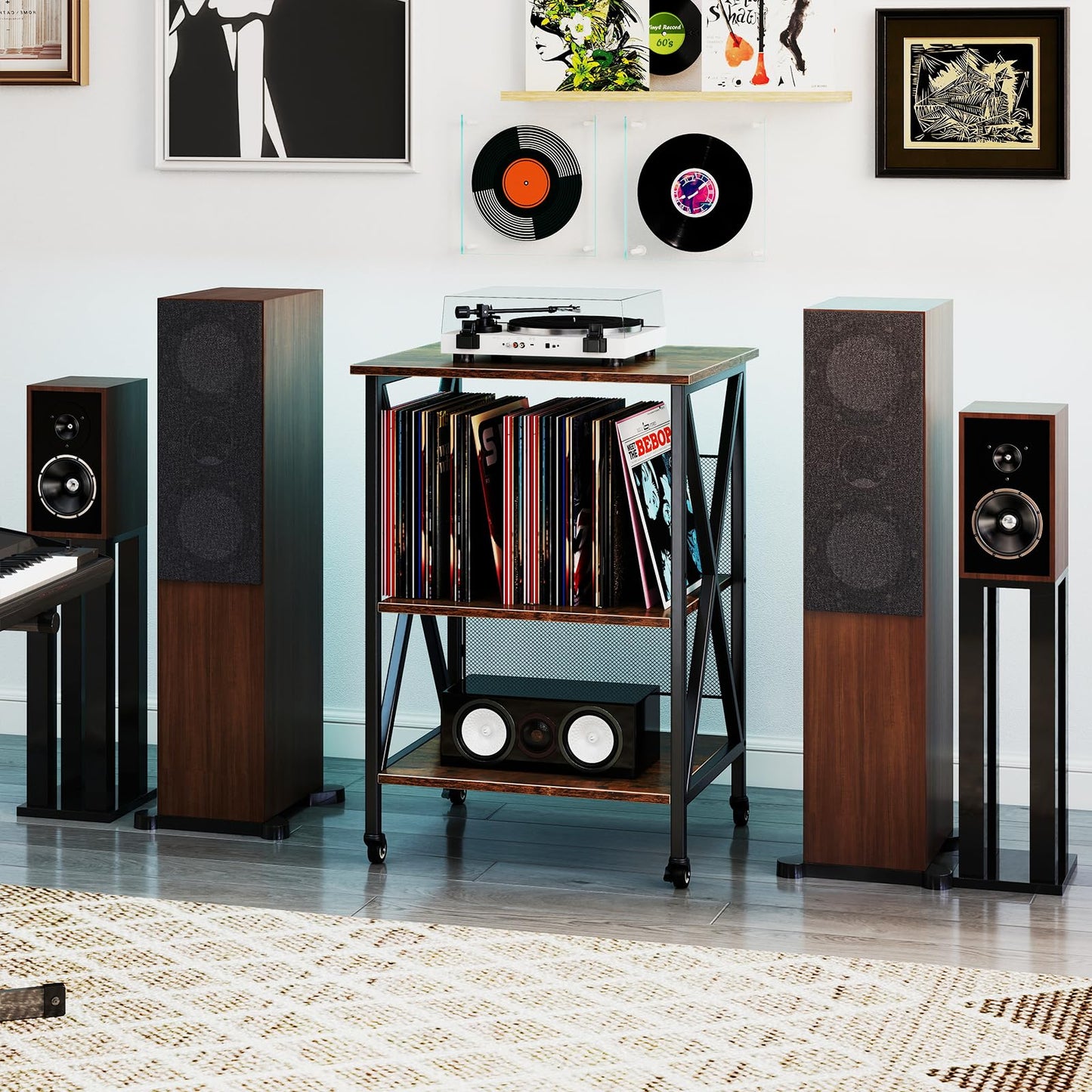 Meuble de support pour tourne-disque Tangkula avec station de recharge pour salle de musique