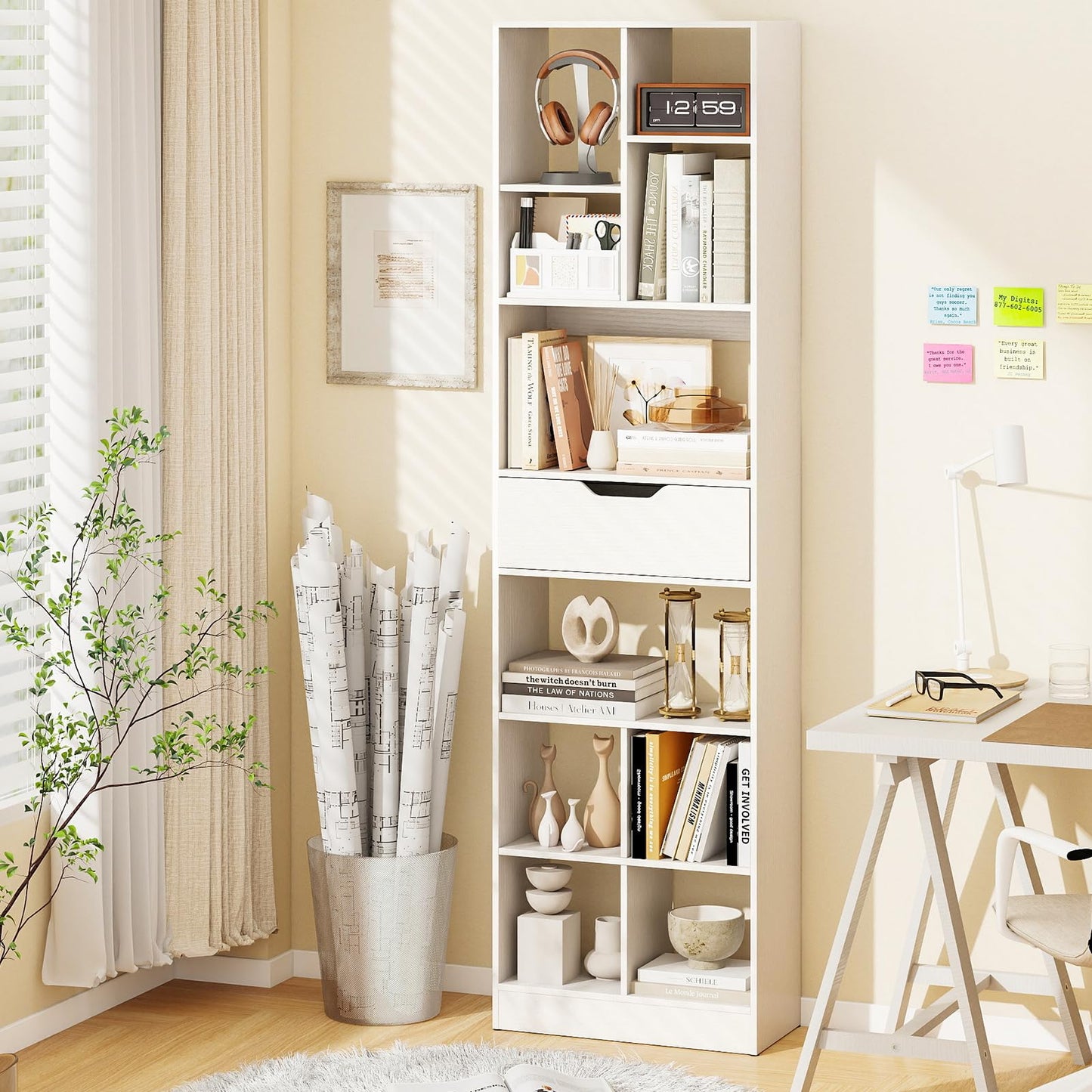 Tangkula 71” Tall Open Bookcase with Drawer 10-Cube Display Storage Cabinet Organizer(1/2)