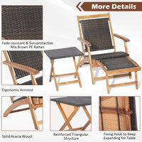 Tangkula 3 Piece Chaise Lounge Chair Set, Acacia Wood Deck Chairs with Side Table