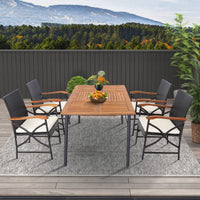 Tangkula Ensemble de salle à manger d'extérieur 5 pièces avec table en bois d'acacia et 4 chaises en rotin tressé avec accoudoirs