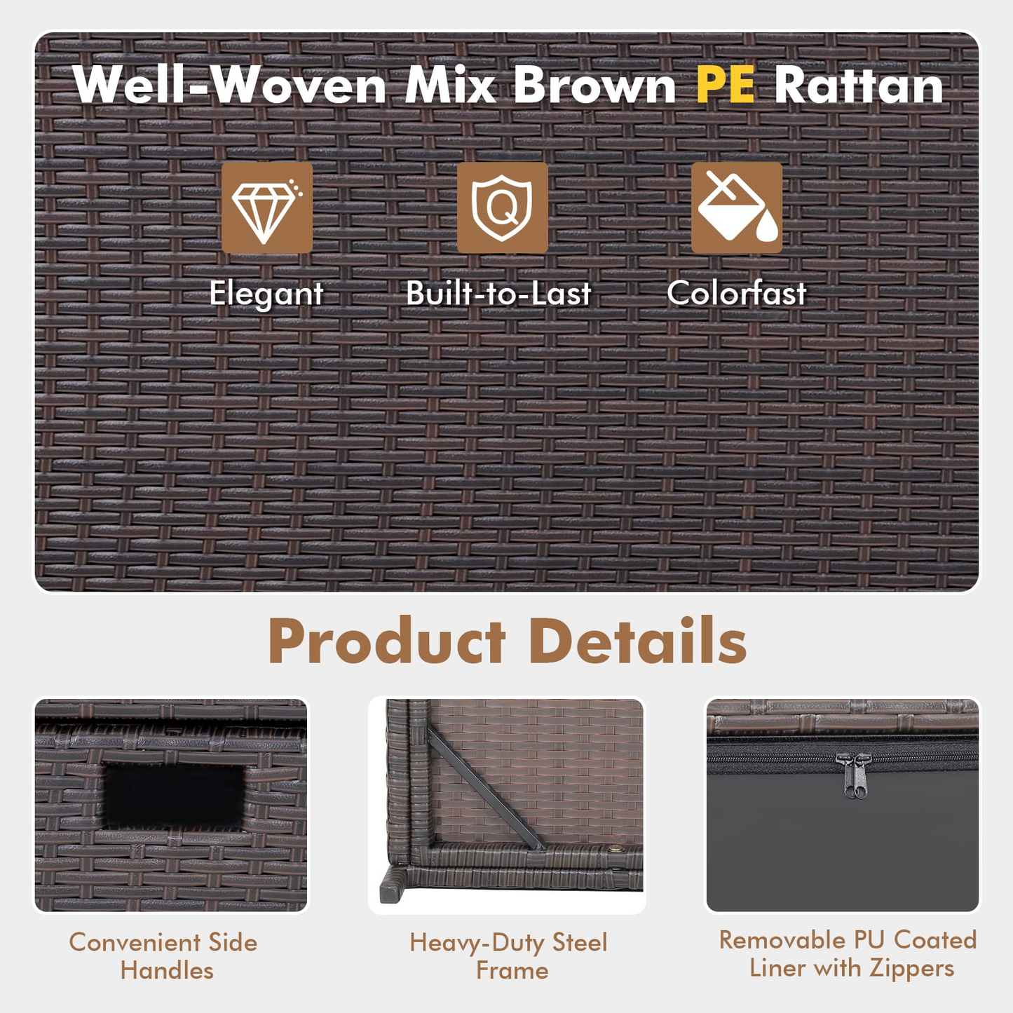 Tangkula 50 Gallon Wicker Deck Storage Box, Patio Rattan Storage Container with 2 Universal Wheels
