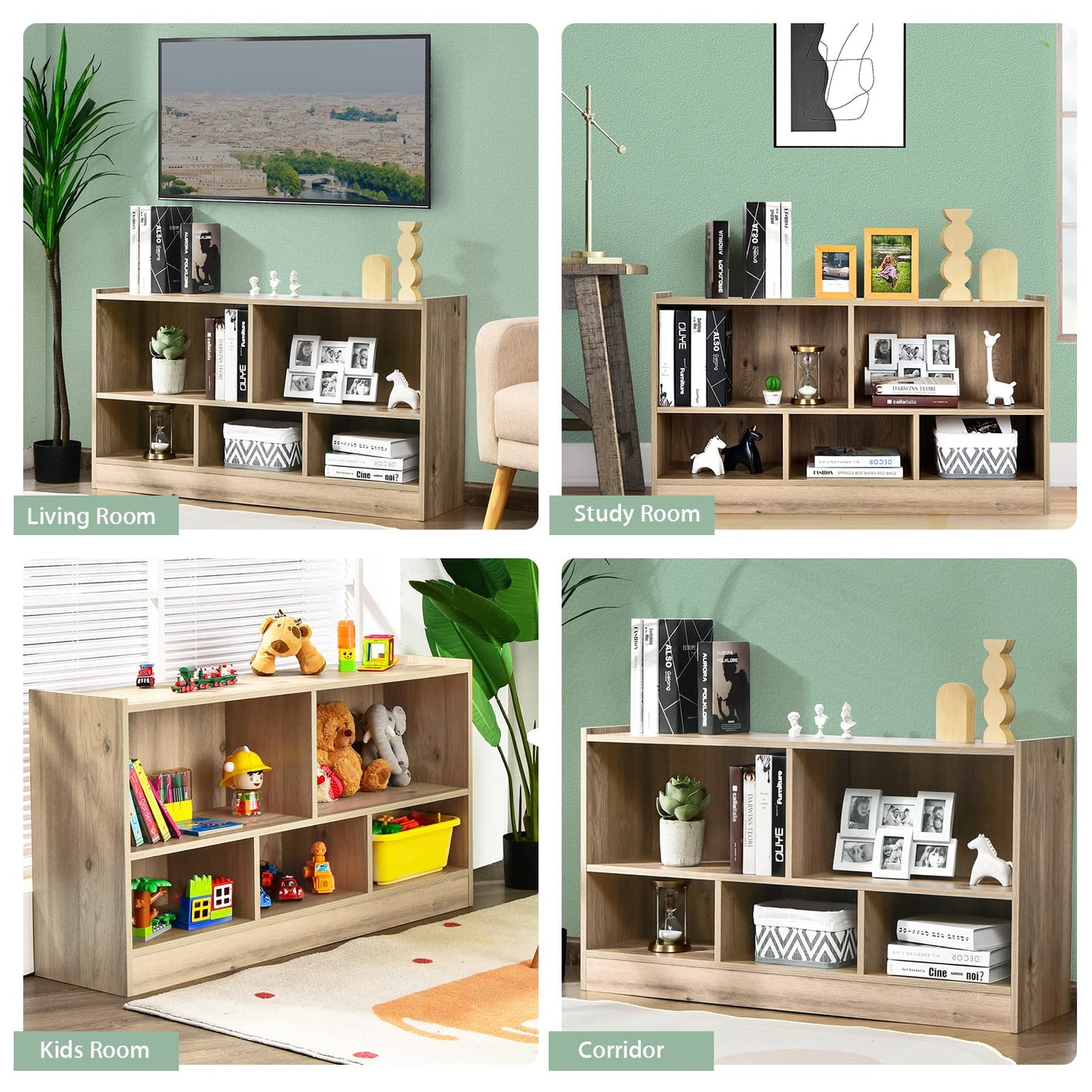 Tangkula Wood Storage Cube Bookcase, Multipurpose Display Storage Cabinet