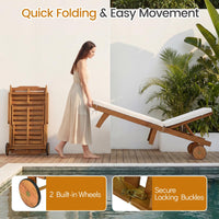 Tangkula Folding Patio Eucalyptus Wood Chaise Lounge with 5-Level Adjustable Backrest (1/2)