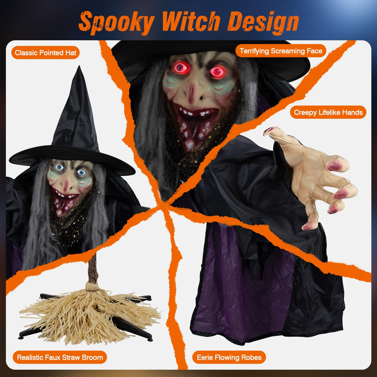 Tangkula 6.6 FT Halloween Animatronics Flying Witch on Broom Decorations
