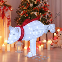 Tangkula 4.5 ft Christmas Skiing Polar Bear, Pre-Lit Xmas Bear Ornament w/ 80 LED Lights