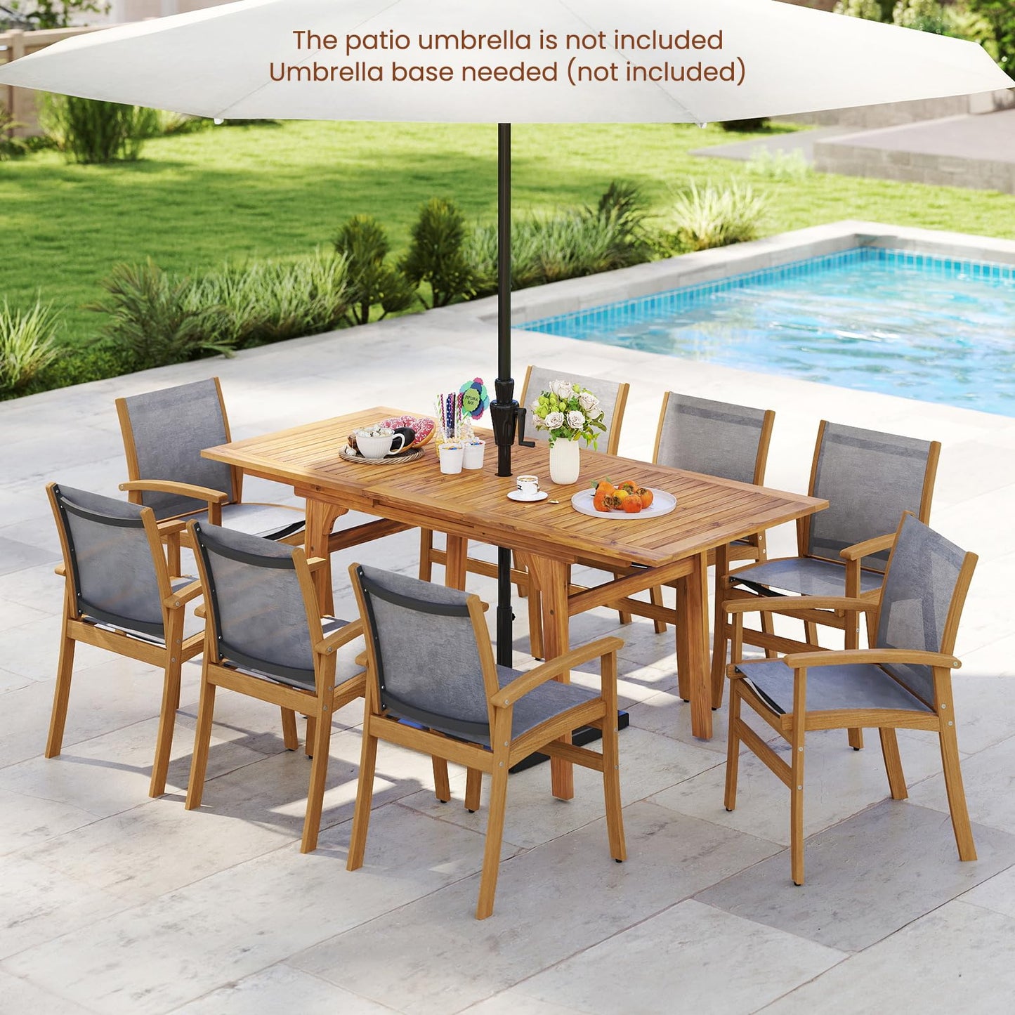 Tangkula Acacia Wood Patio Expandable Dining Table