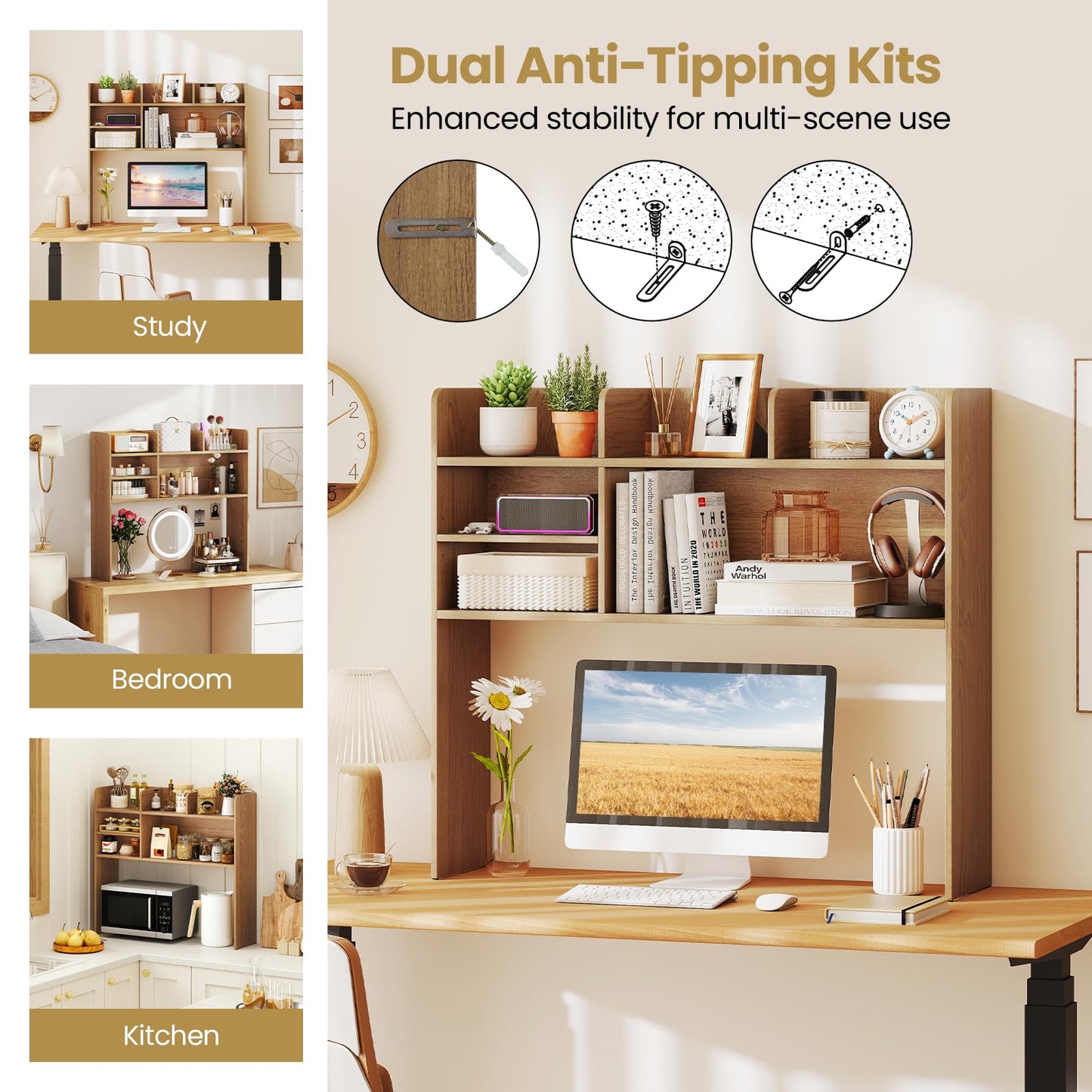 Tangkula Desktop Bookshelf Countertop Storage Hutch with 6 Storage Shelves
