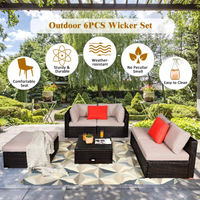 Tangkula 6 Piece Patio Furniture Set,Durable Steel Frame PE Rattan Wicker Sectional Sofa Set