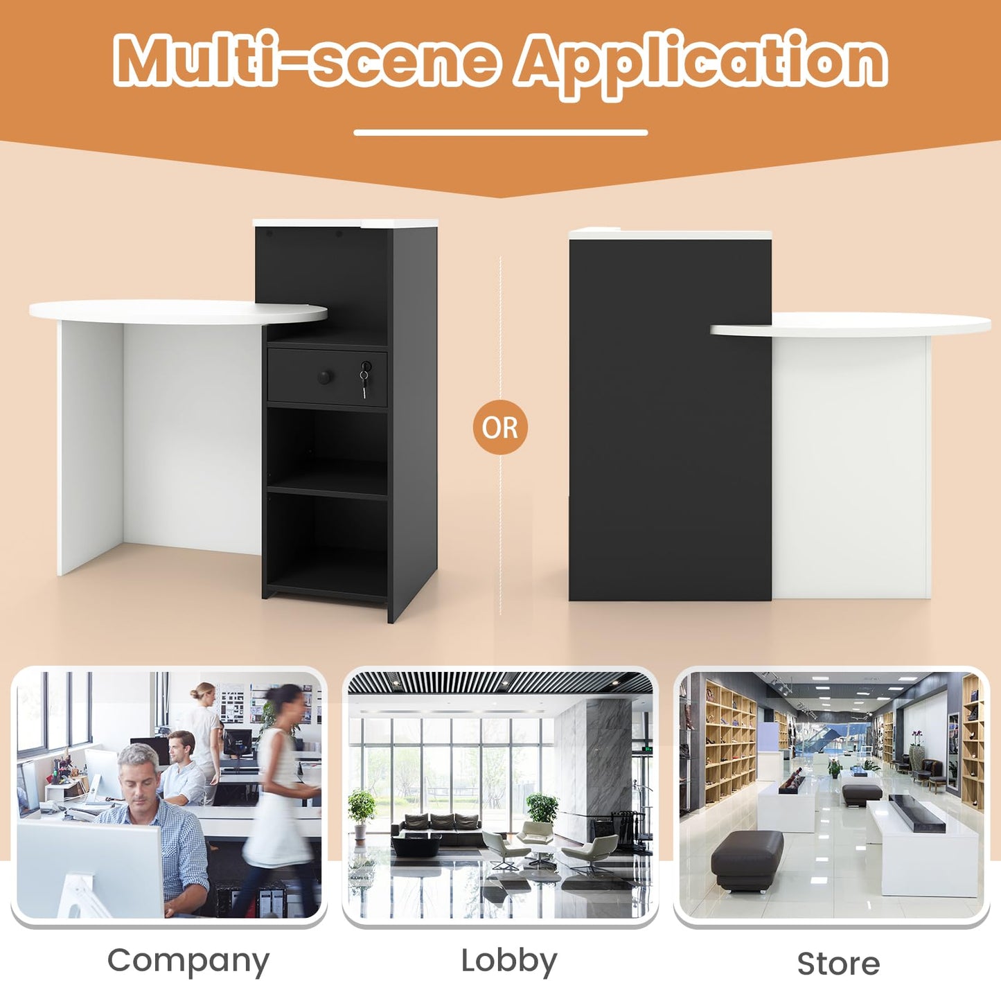 Tangkula Reception Desk, Front Counter Desk with Lockable Drawer & Adjustable Shelf