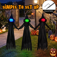 Tangkula 9.3 FT Outdoor Halloween Decoration Light Up Witch Stakes Set of 3