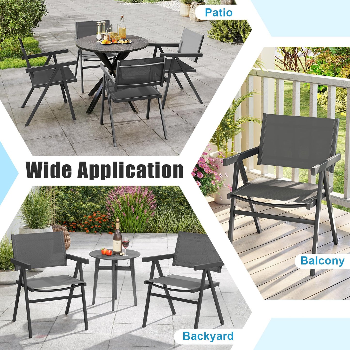 Tangkula Patio Chairs Set of 4 Outdoor Dining Chairs with Breathable Fabric Seat & Tilt Backrest