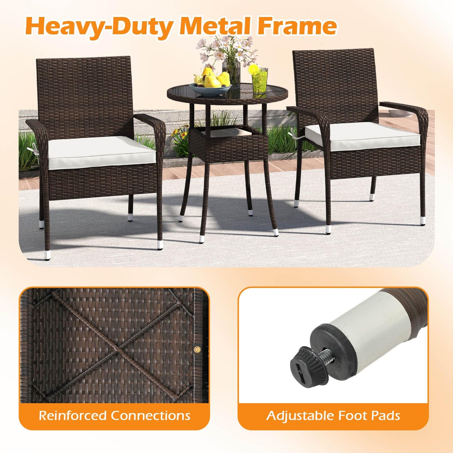 Tangkula 3 Piece Patio Furniture Set with Sturdy Metal Frame for Porch