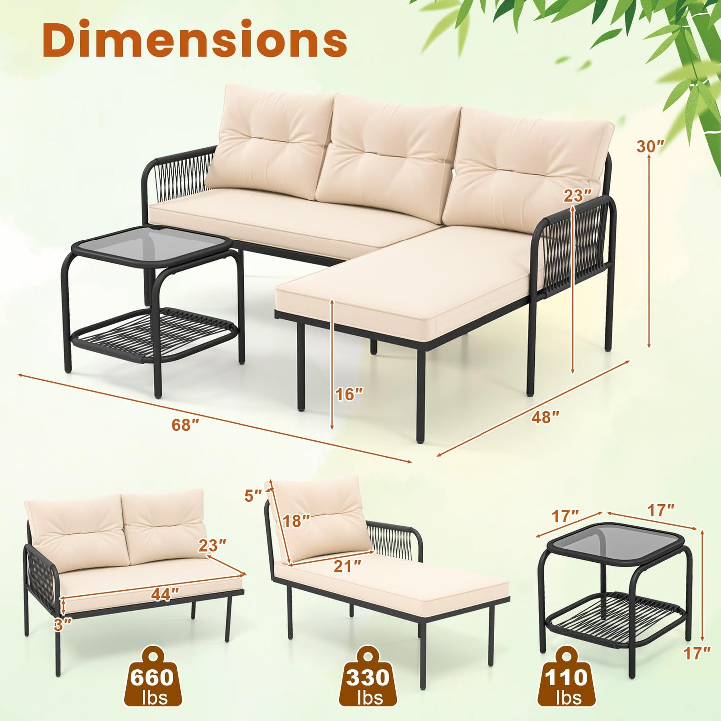 Ensemble de mobilier de patio Tangkula 3 pièces en forme de L avec table en verre trempé