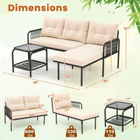 Ensemble de mobilier de patio Tangkula 3 pièces en forme de L avec table en verre trempé