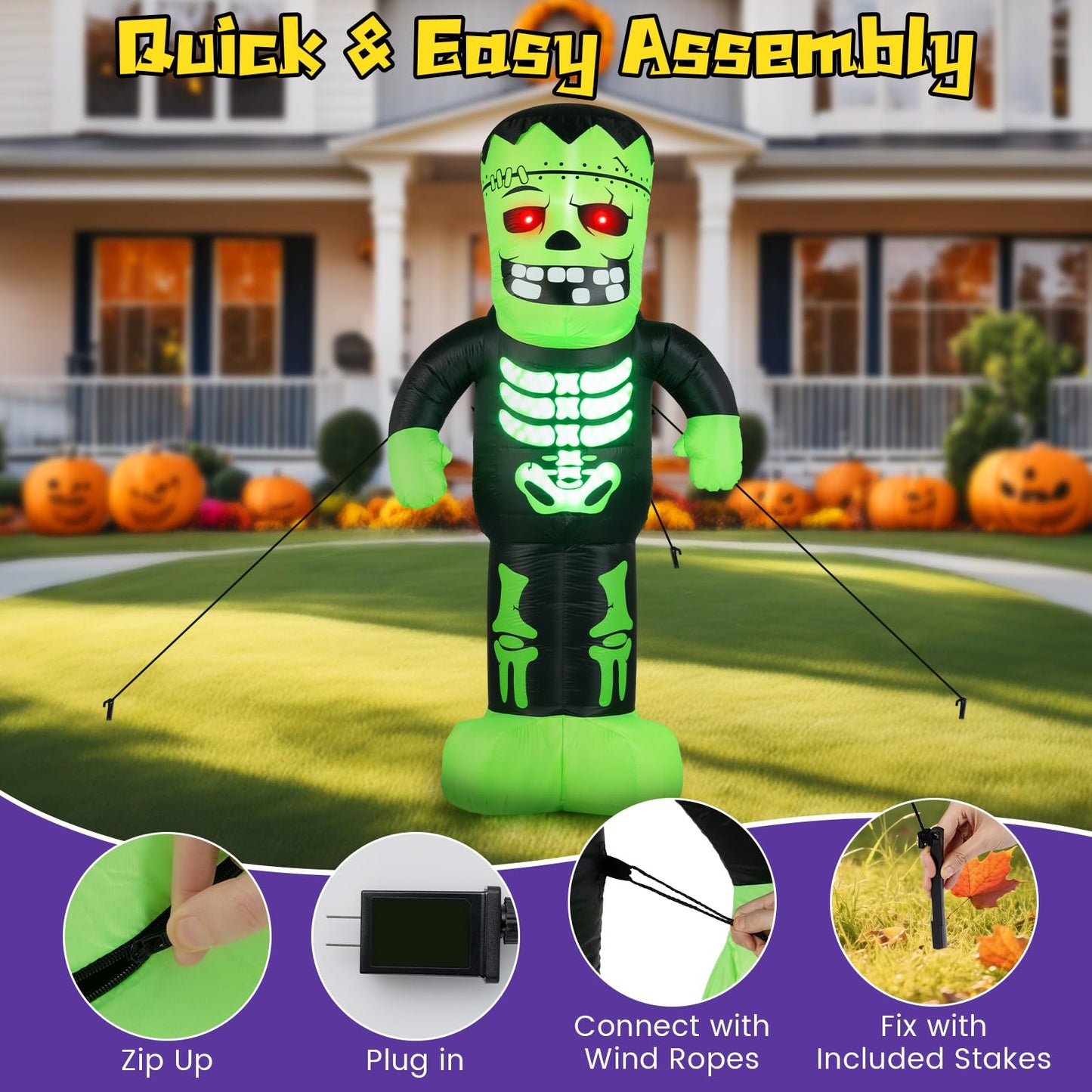 Décoration Gonflable d'Halloween Frankenstein de 2,5 m de Haut Tangkula