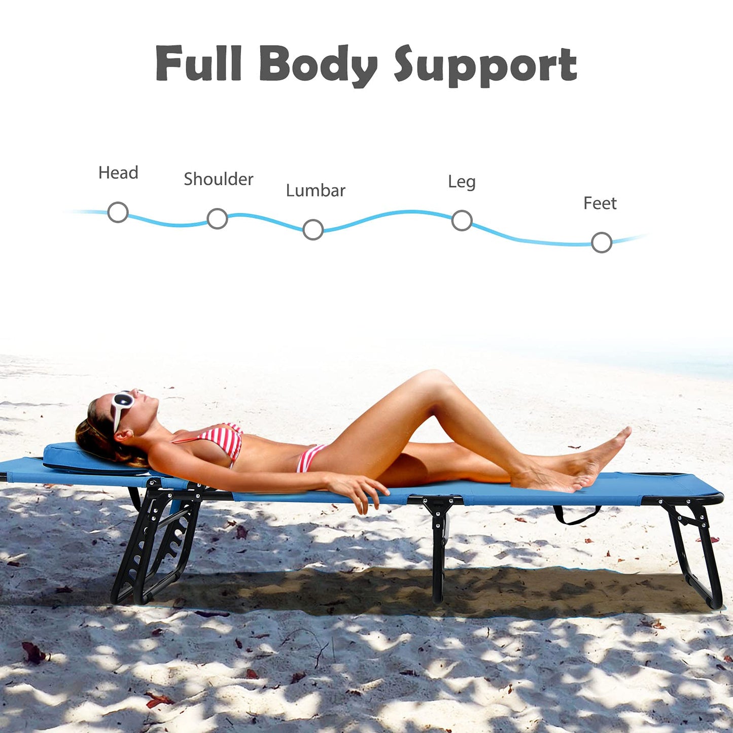 Folding Chaise Lounge Chair with Hole for Face, Outdoor 5-Position Adjustable Reclining Beach Sunbathing Chair