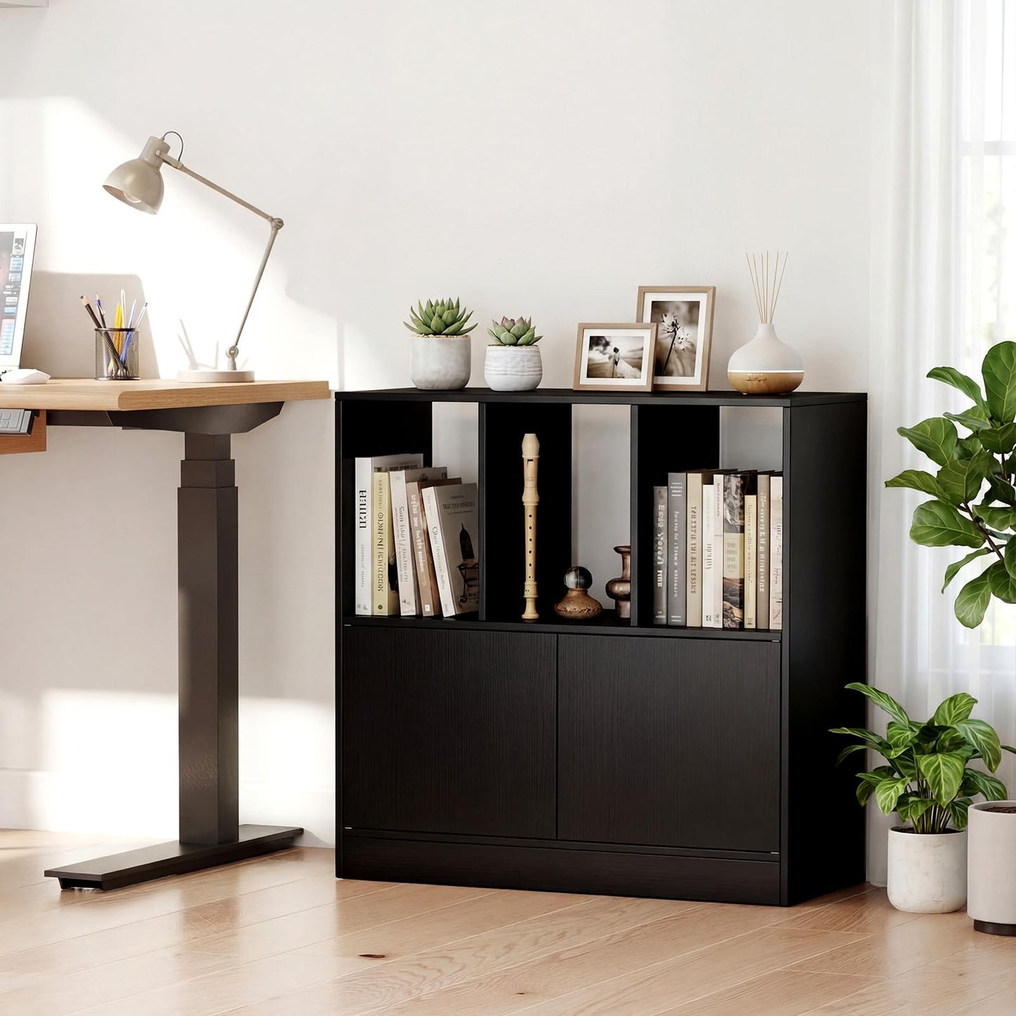 Tangkula 3-Tier Bookshelf with Cabinet for Study Home Office Living Room